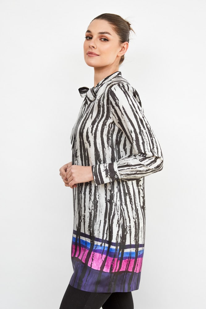 Caliban tunic black and white shirt with strip detail
