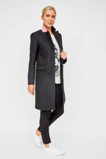 Paul Smith coat, black epsom with pink under collar