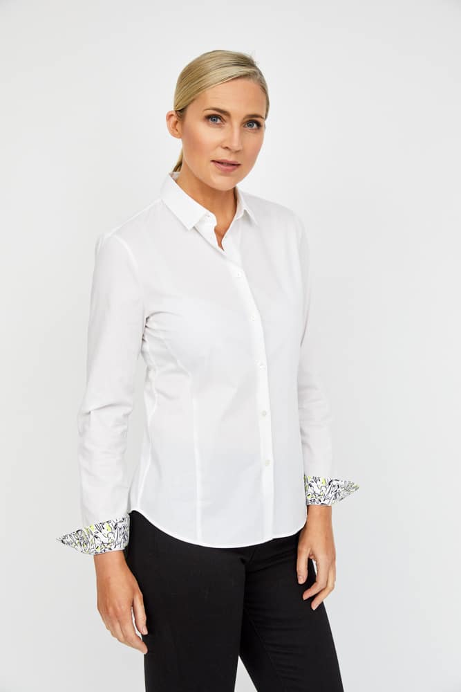 Fitted white shirt with bunny print cuff detail. online at khan